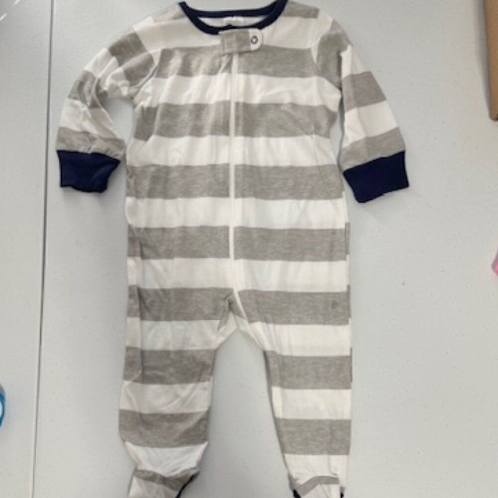Set of 2 Boys Onesies Dinosaurs and Stripes Color Blue White and Grey Size 6-9M